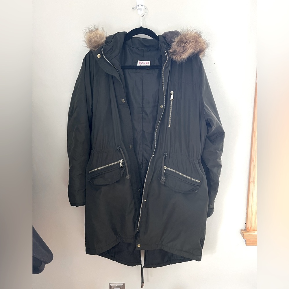 Olive green warm coat. Excellent condition, smoke free home.